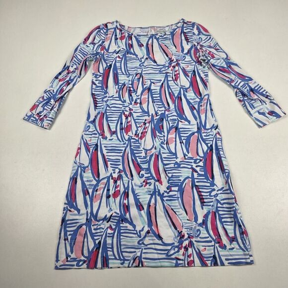 Lilly Pulitzer Dress Size XS Multicolor Pima Cotton Sailing Boats Mini Beach - Picture 2 of 2